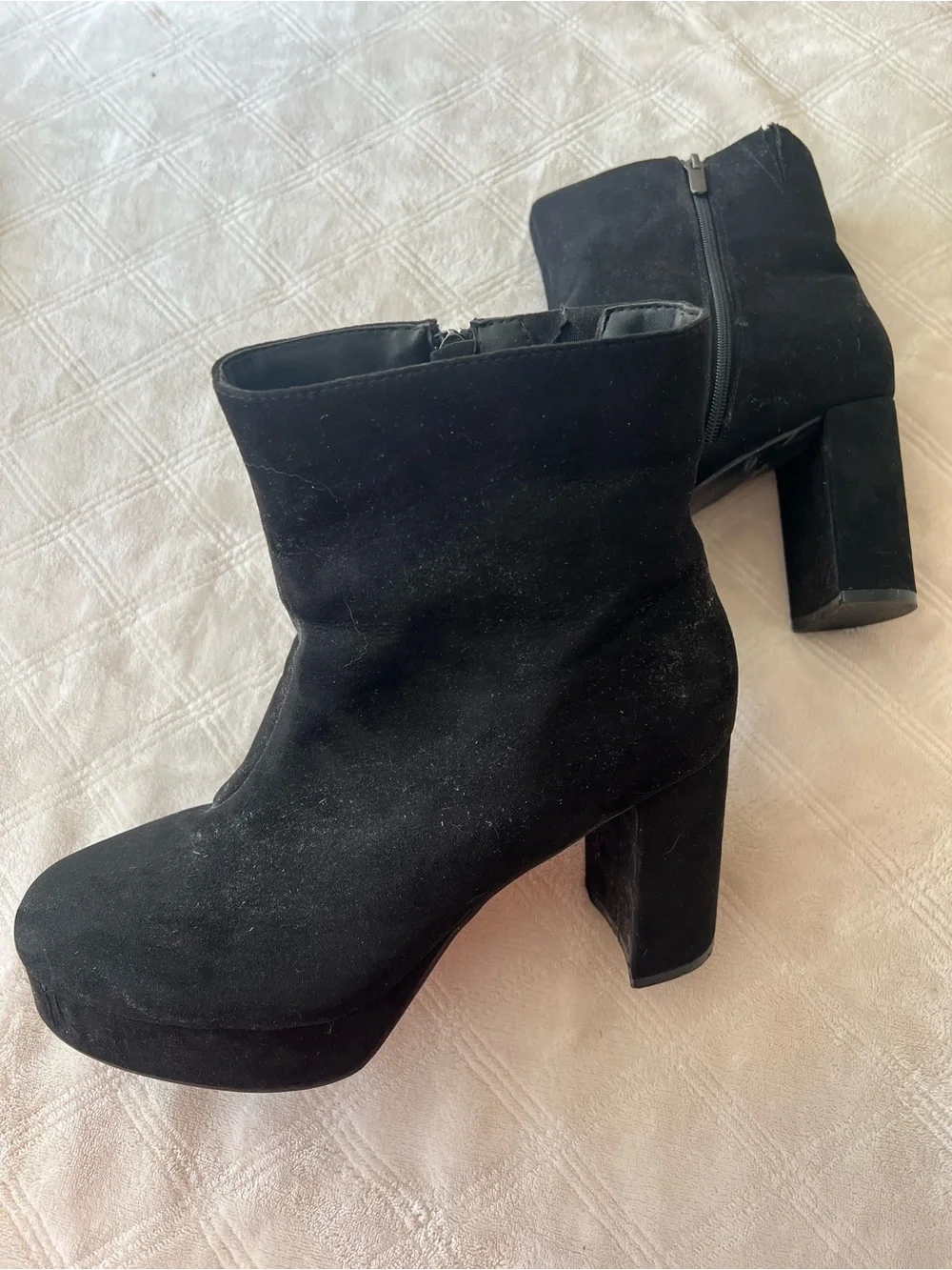 Black Suede Platform Ankle Boots - Women's Fashion Booties